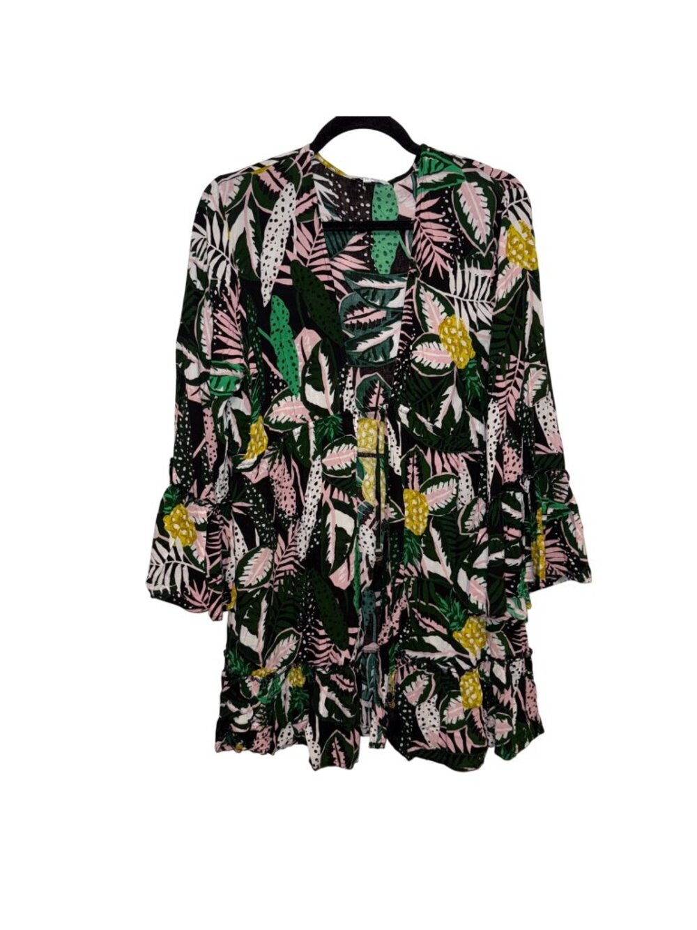 Blue Island Womens Tropical Print Bell Sleeve Cover-Up XL Lightweight Boho